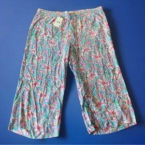 NWT Stella Parker Palazzo Drawstring Cropped Lounge Pants Floral Blue/Pink Sz 2X